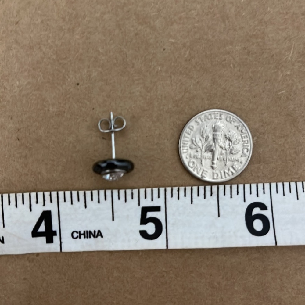 NWT Black Enamel & White Sapphire Studs Earrings - Picture 4 of 4